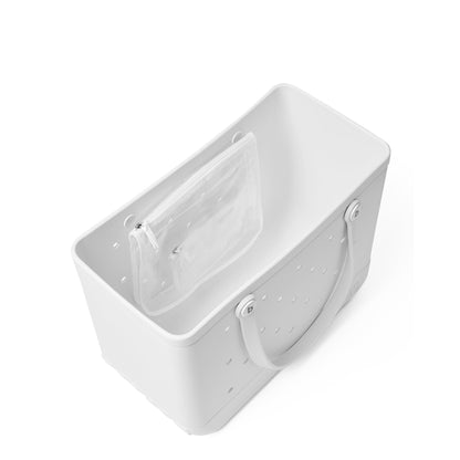 BOGG BAG - Original, Large Tote - For Shore White, White Buttons - 19in L x 9in W x 14in H - Beach, Pool, Boat, Sports - All Purpose EVA - Lightweight, Washable, Durable
