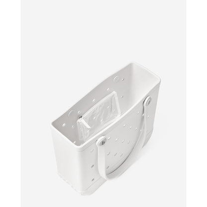BOGG BAG - Medium Tote - For Shore White, White Buttons - 15in L x 5in W x 12.5in H - Beach, Pool, Boat, Work, Sports - All Purpose EVA - Lightweight, Washable, Durable