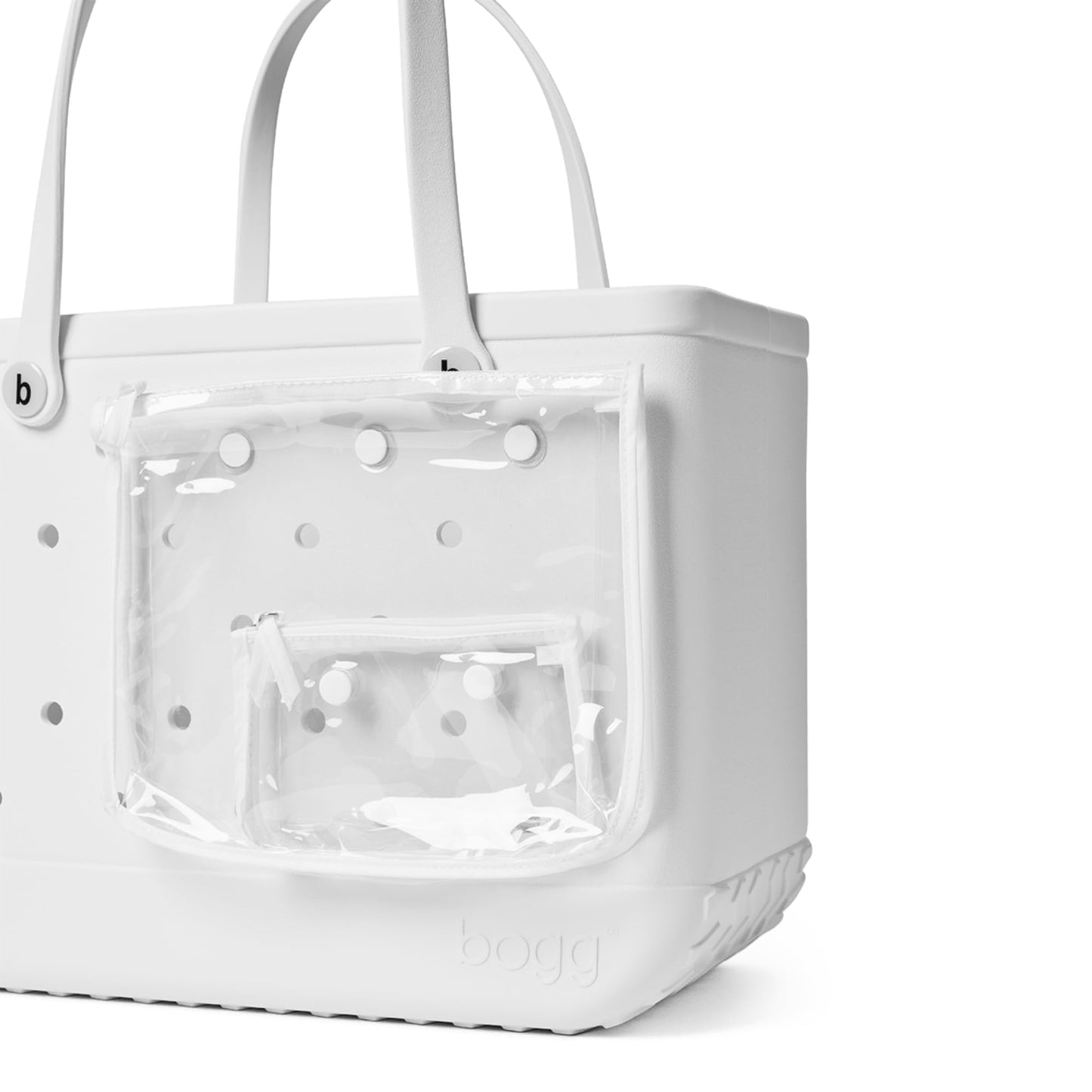 BOGG BAG - Original, Large Tote - For Shore White, White Buttons - 19in L x 9in W x 14in H - Beach, Pool, Boat, Sports - All Purpose EVA - Lightweight, Washable, Durable