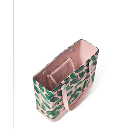 BOGG BAG - Medium Tote - Palmtastic, White Buttons - 15in L x 5in W x 12.5in H - Beach, Pool, Boat, Work, Sports - All Purpose EVA - Lightweight, Washable, Durable