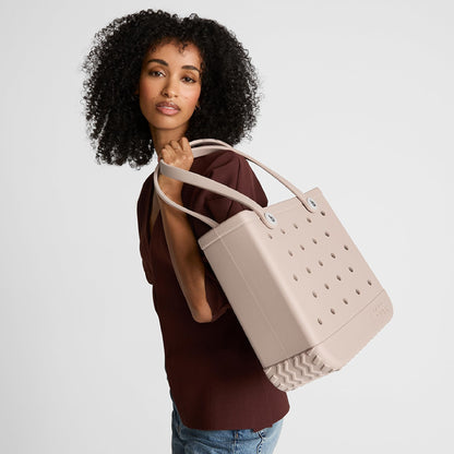 BOGG BAG - Medium Tote - Mushroom, White Buttons - 15in L x 5in W x 12.5in H - Beach, Pool, Boat, Work, Sports - All Purpose EVA - Lightweight, Washable, Durable