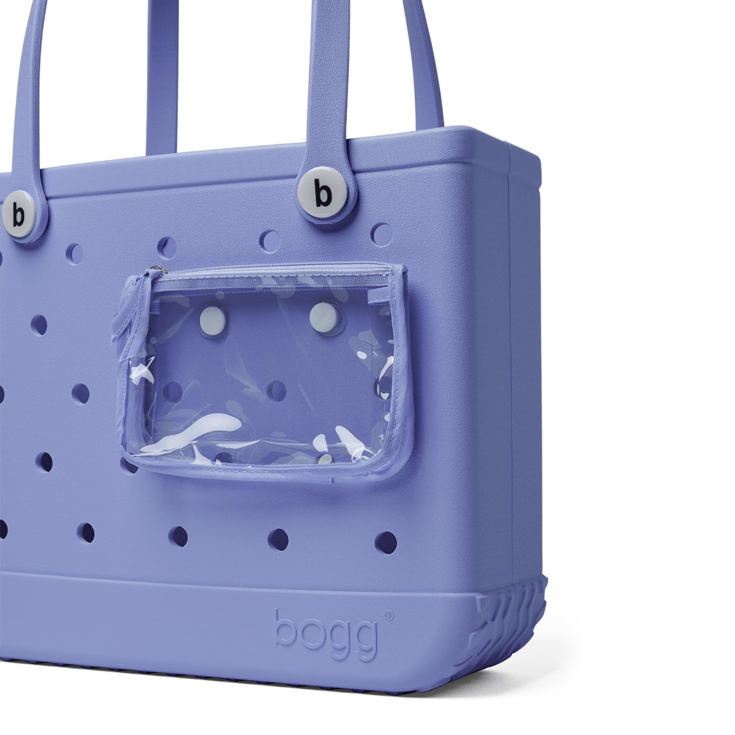 BOGG BAG - Medium Tote - Pretty as a Periwinkle, White Buttons - 15in L x 5in W x 12.5in H - Beach, Pool, Boat, Work, Sports - All Purpose EVA - Lightweight, Washable, Durable