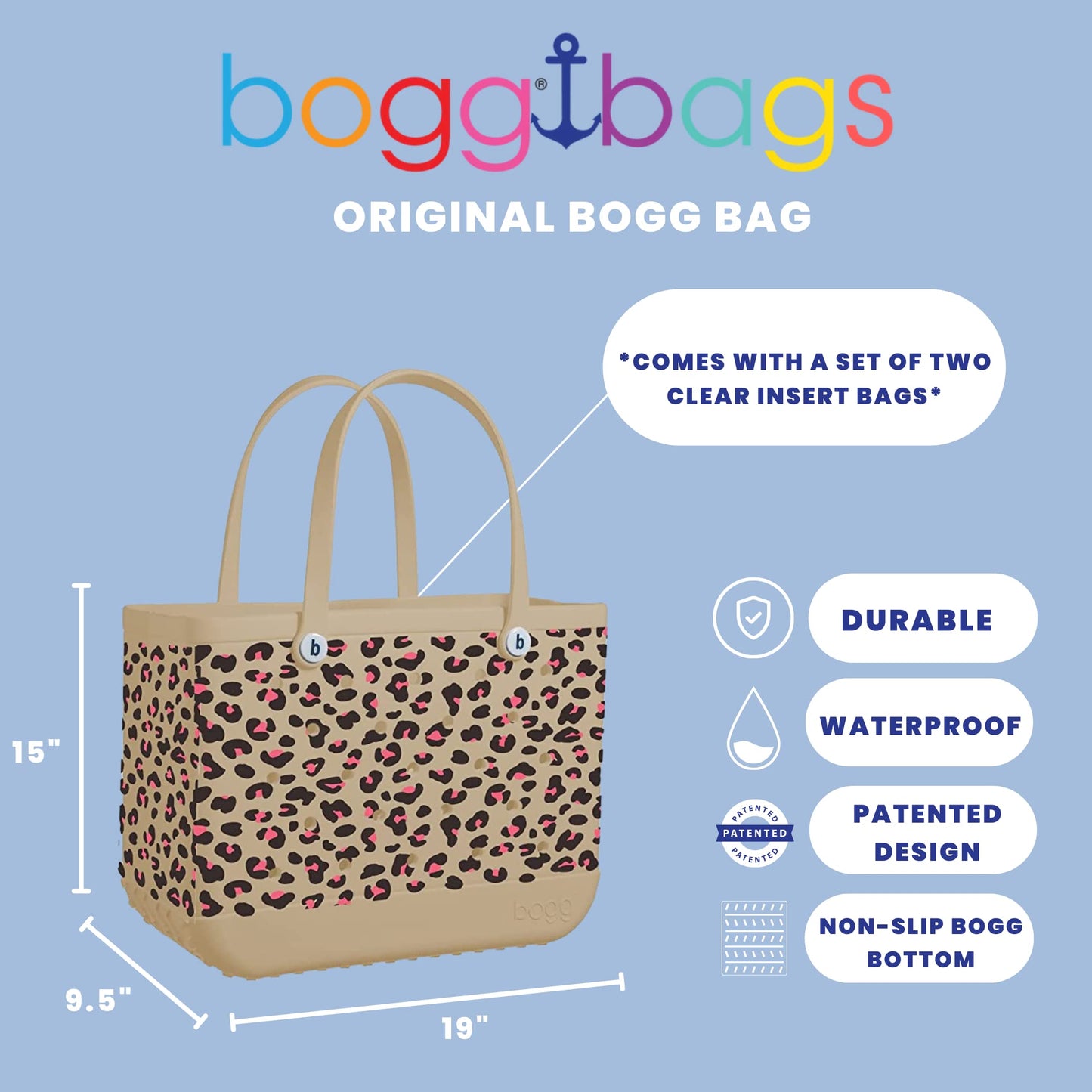 BOGG BAG - Original, Extra Large Tote Bag - Wild Child Pink Leopard - 19in L x 9in W x 14in H - Lightweight, Washable, Durable - All Purpose EVA - for Beach, Pool, Boat, Work, Sports
