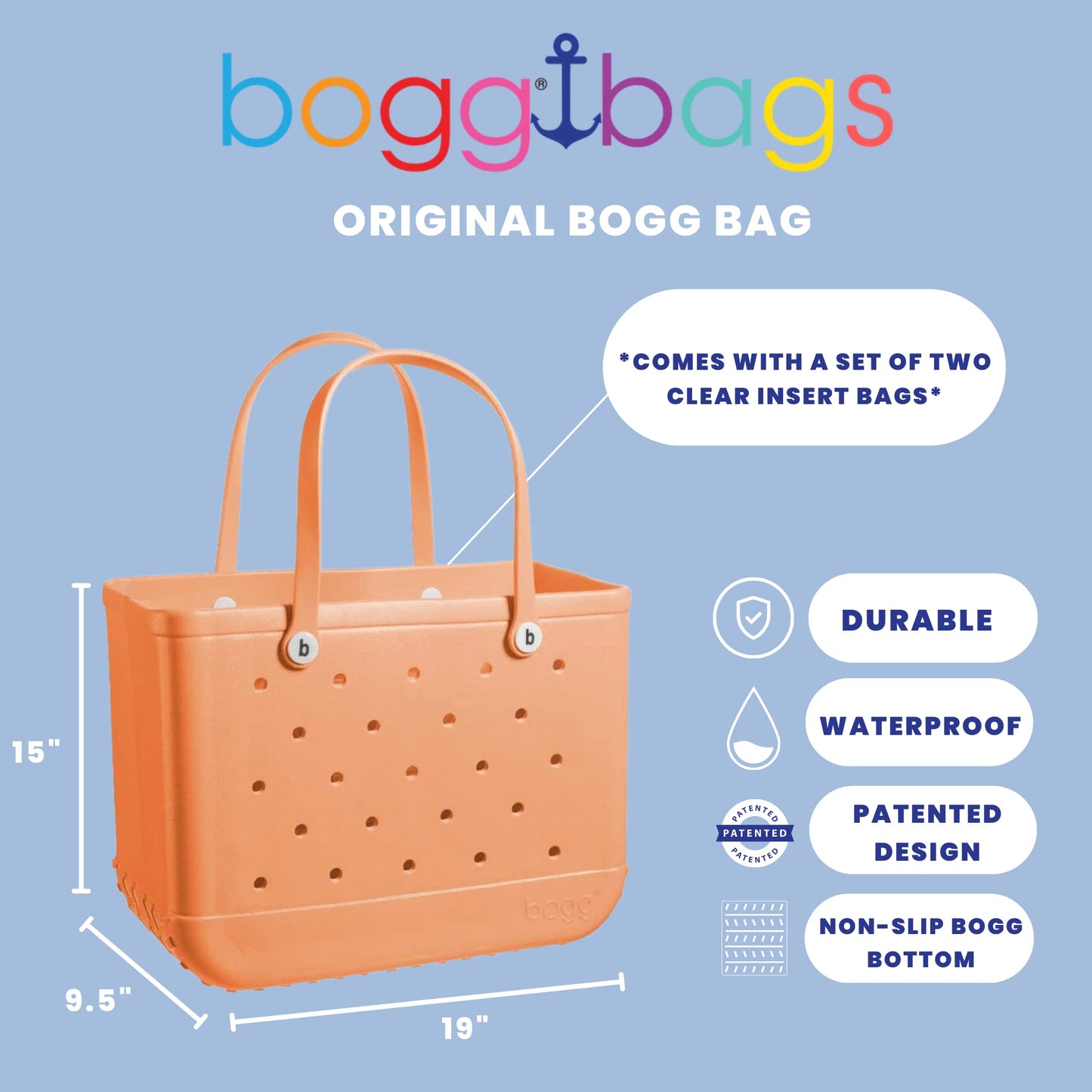 BOGG BAG - Original, Extra Large Tote Bag - Creamsicle Dreamsicle - 19in L x 9in W x 14in H - Lightweight, Washable, Durable - All Purpose EVA - for Beach, Pool, Boat, Work, Sports