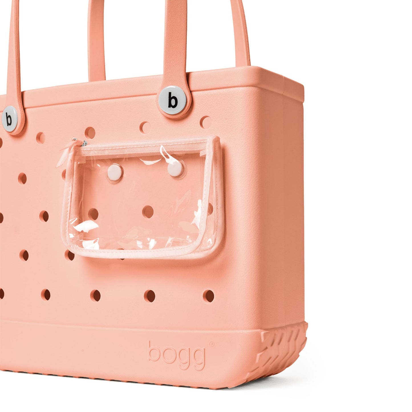 BOGG BAG - Medium Tote - Peachy Beachy, White Buttons - 15in L x 5in W x 12.5in H - Beach, Pool, Boat, Work, Sports - All Purpose EVA - Lightweight, Washable, Durable