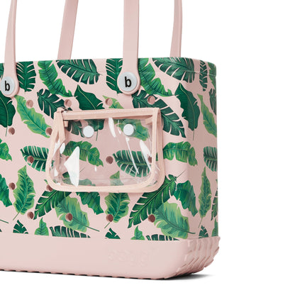 BOGG BAG - Medium Tote - Palmtastic, White Buttons - 15in L x 5in W x 12.5in H - Beach, Pool, Boat, Work, Sports - All Purpose EVA - Lightweight, Washable, Durable